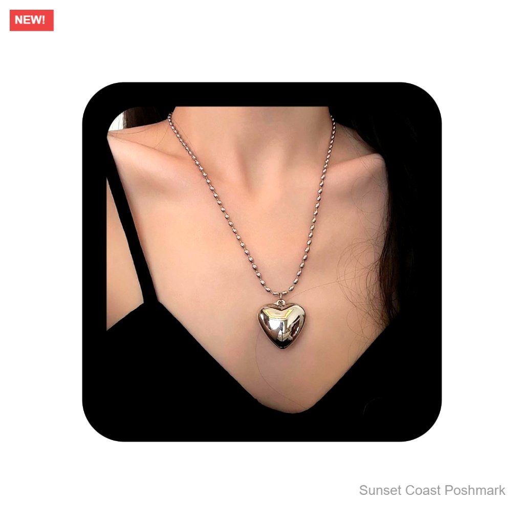 Boho Heart Pendant Necklace Choker Vintage Puffy Hearts Chain Long Gold